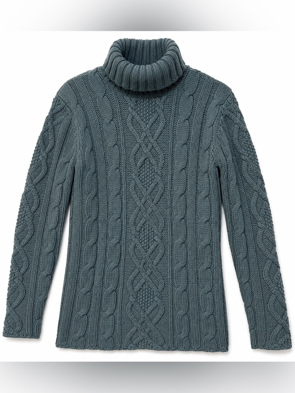 Eddie Bauer Merino Wool Cable Knit Turtleneck Sweater L Blue Green Teal